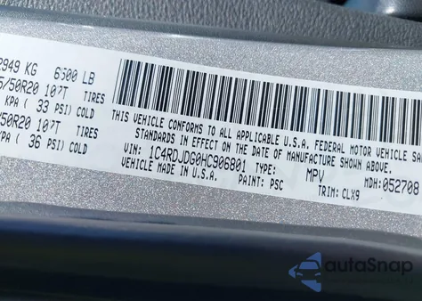 2017 Dodge Durango Gt Awd z USA, uszkodzony, nr VIN 1C4RDJDG0HC906801